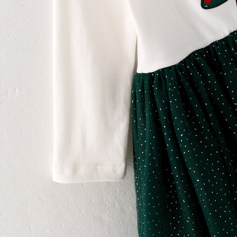 (In Stock G25-2-1)Girls Christmas Tree Applique Tulle Dress