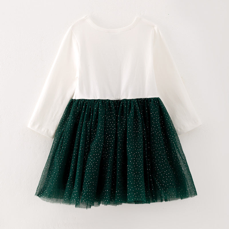(In Stock G25-2-1)Girls Christmas Tree Applique Tulle Dress