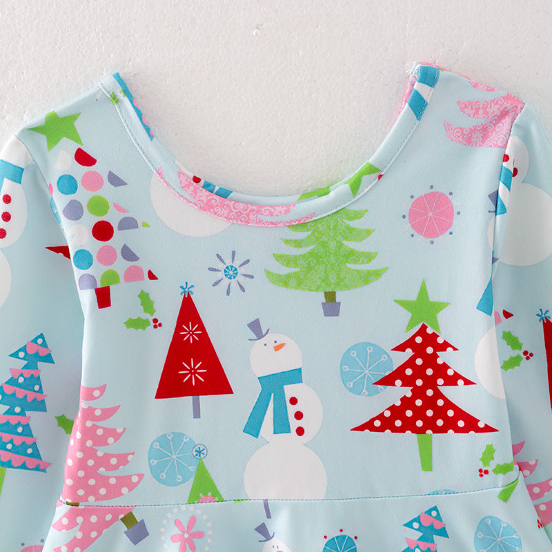 (In Stock L26-5-2)Girls Christmas Print Dress