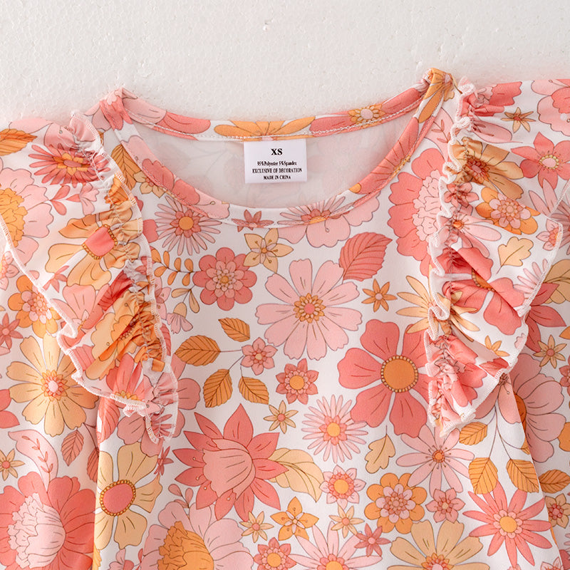 (In Stock E25-5-1)Girls Fall Floral Print Skirt Set