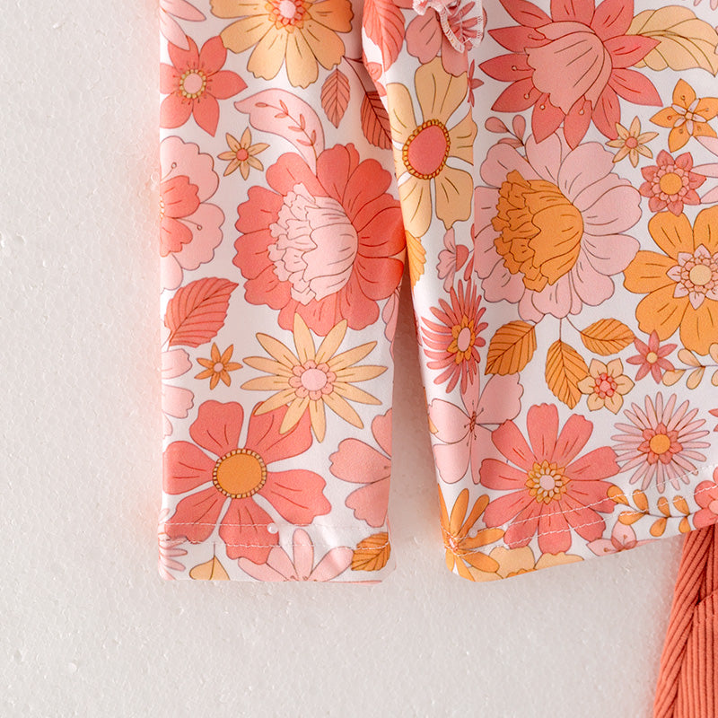 (In Stock E25-5-1)Girls Fall Floral Print Skirt Set