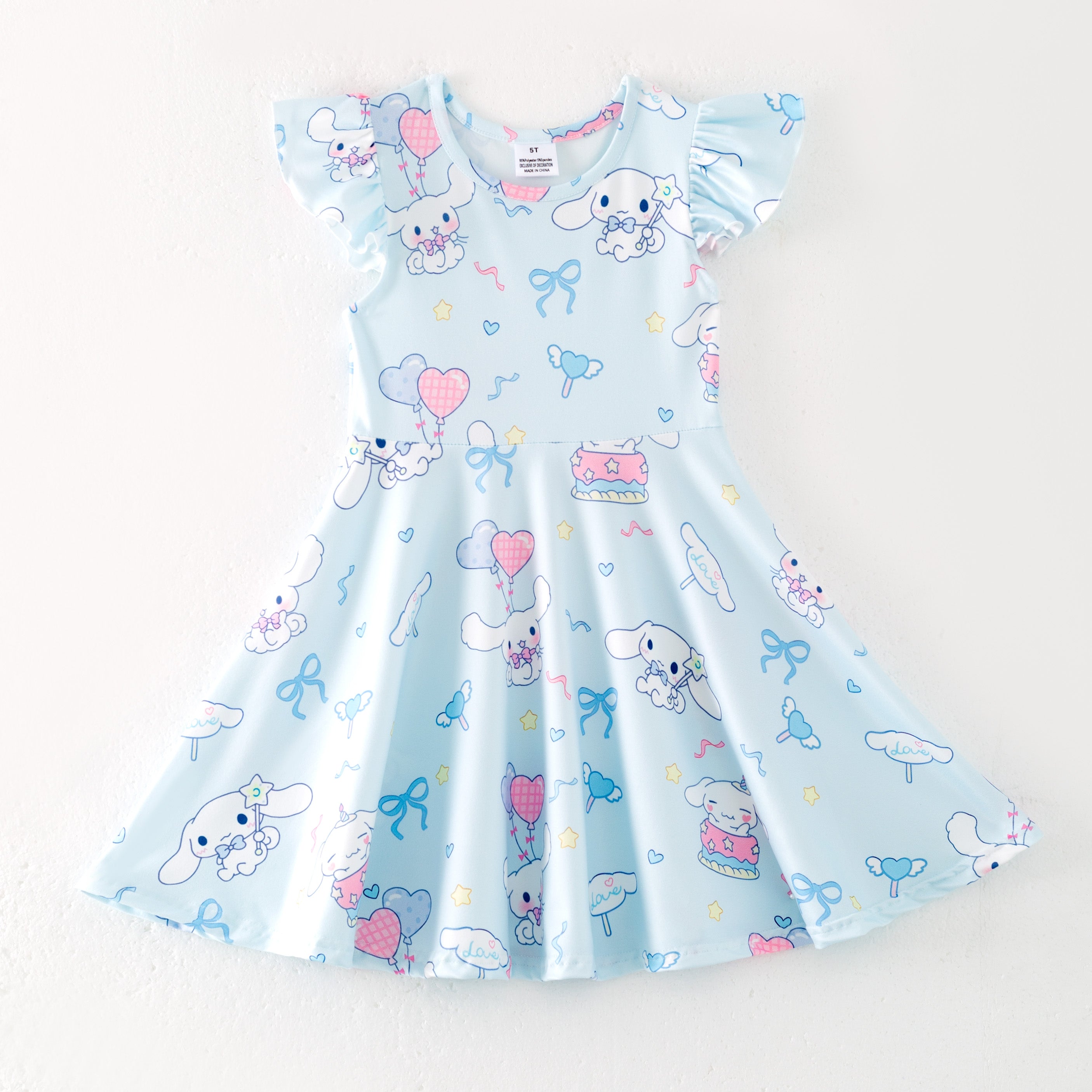(Pre Order)Girls Spring and Summer Cartoon Print Flying Sleeves Dress