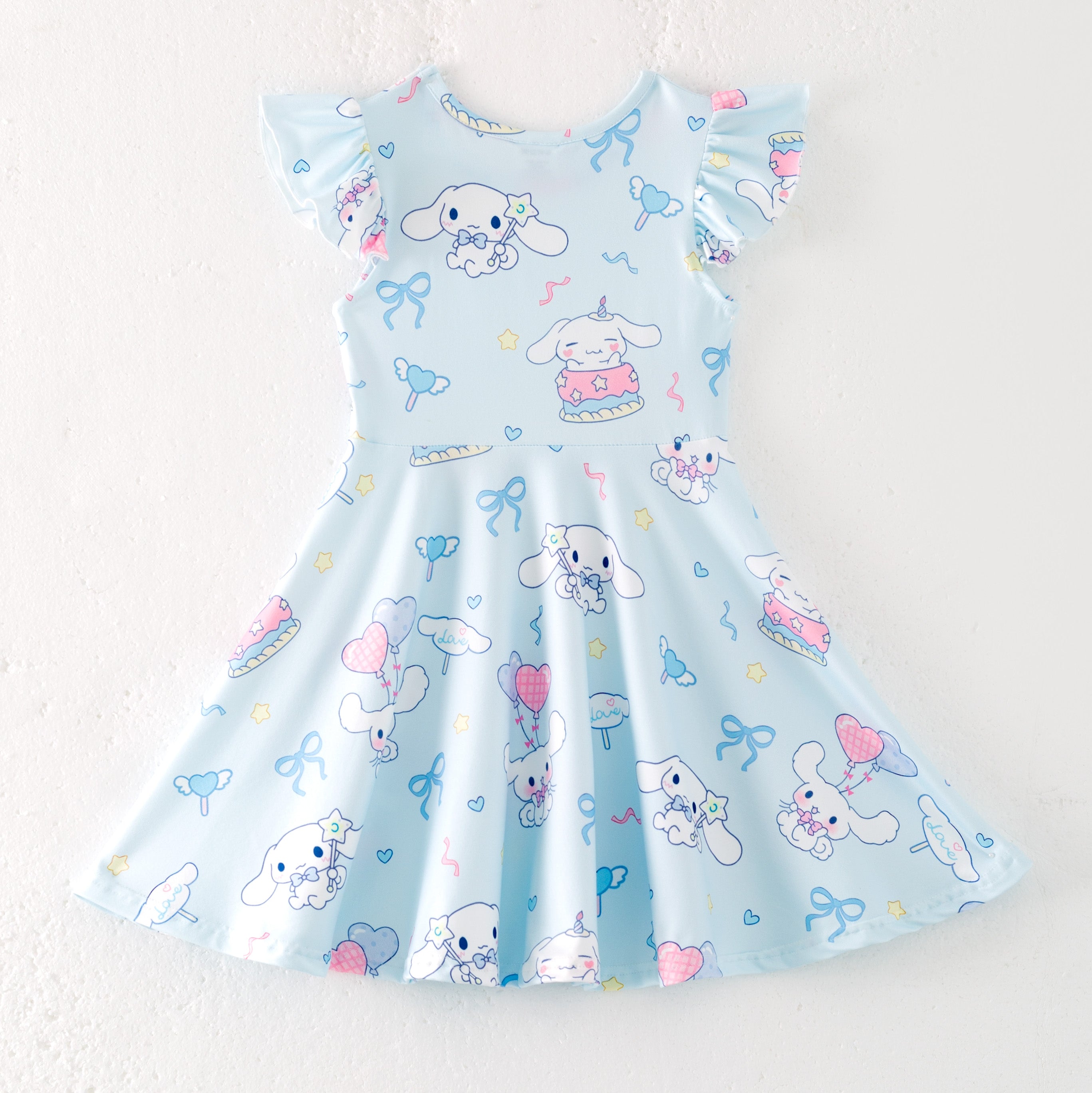 (Pre Order)Girls Spring and Summer Cartoon Print Flying Sleeves Dress