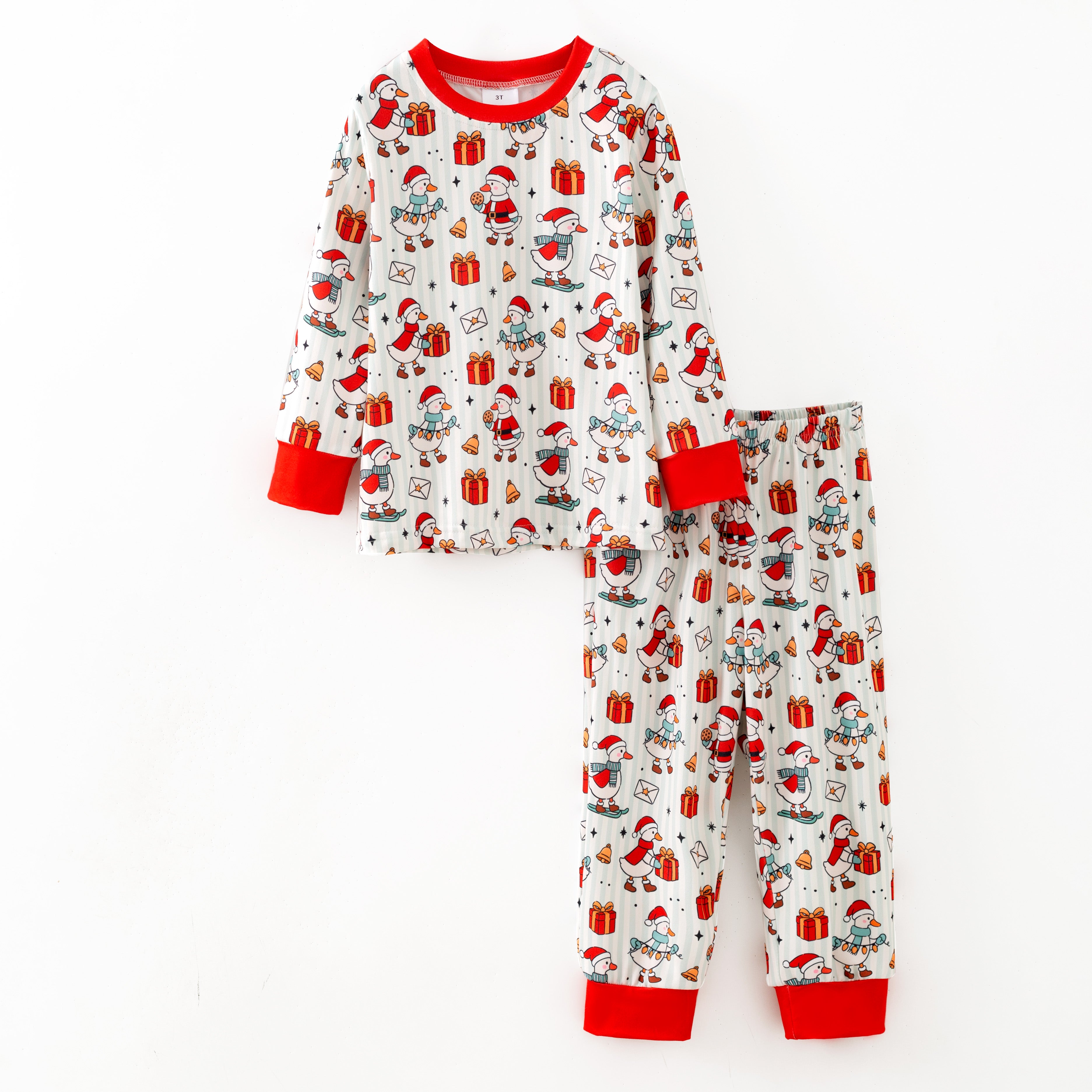 (Pre Order,Prepack Zone)Girls Christmas Goose Print Pajamas(Mix Size)