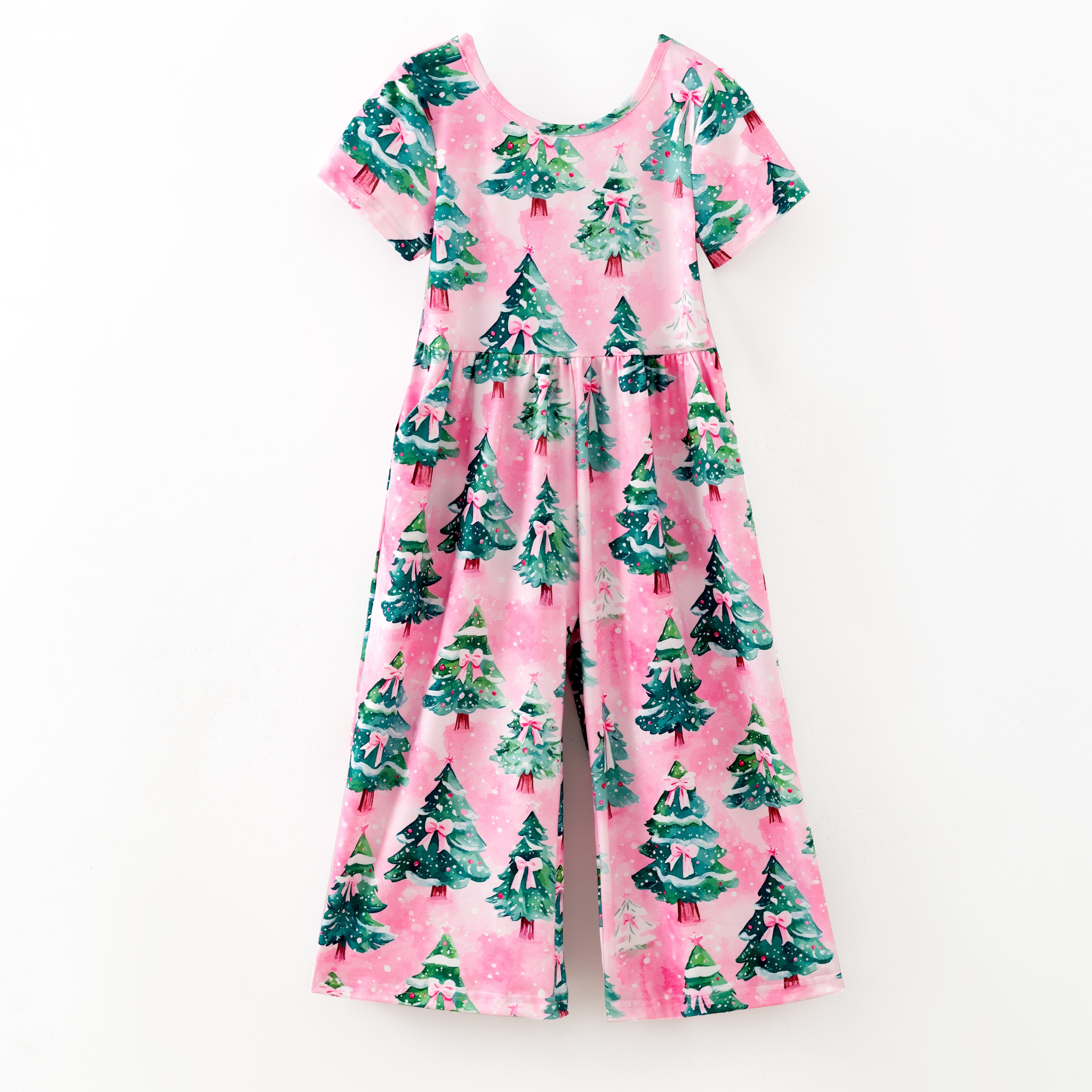 (Pre Order,Prepack Zone)Girls Christmas Tree Print Dress&Romper