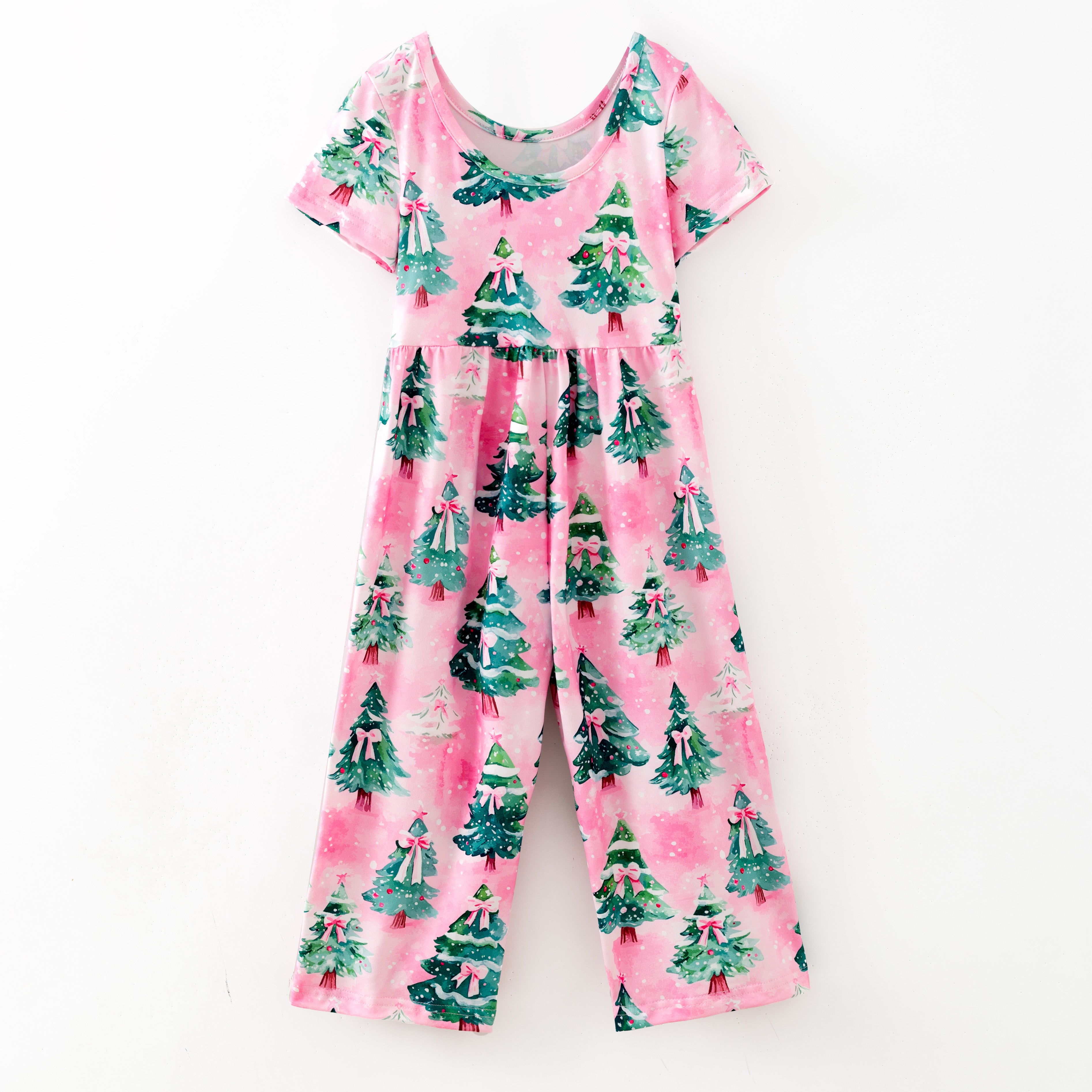 (Pre Order,Prepack Zone)Girls Christmas Tree Print Dress&Romper