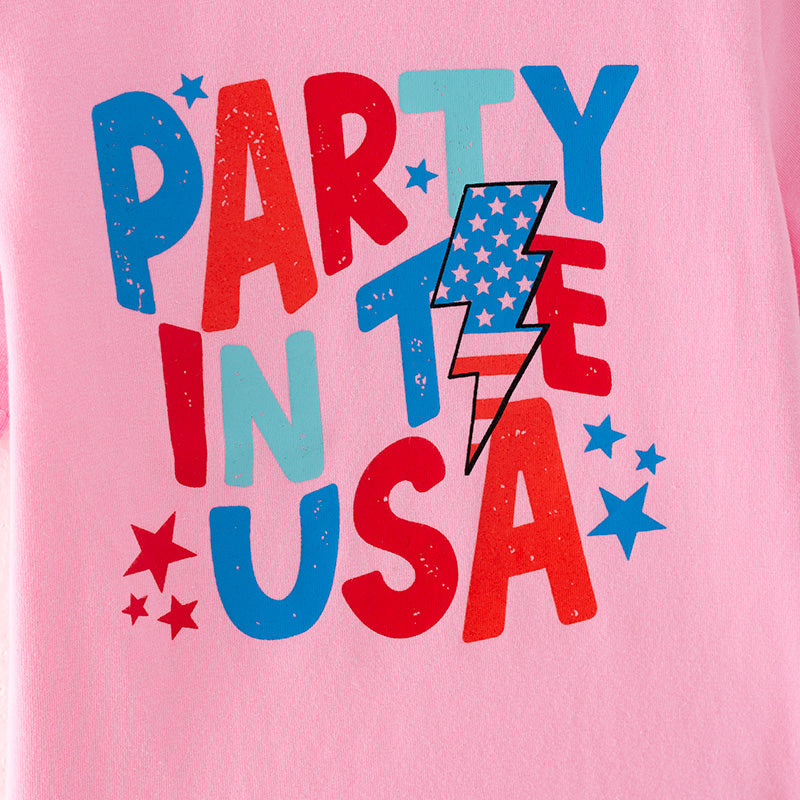 (In Stock)Girls Patriotic Print Pink Cotton Top