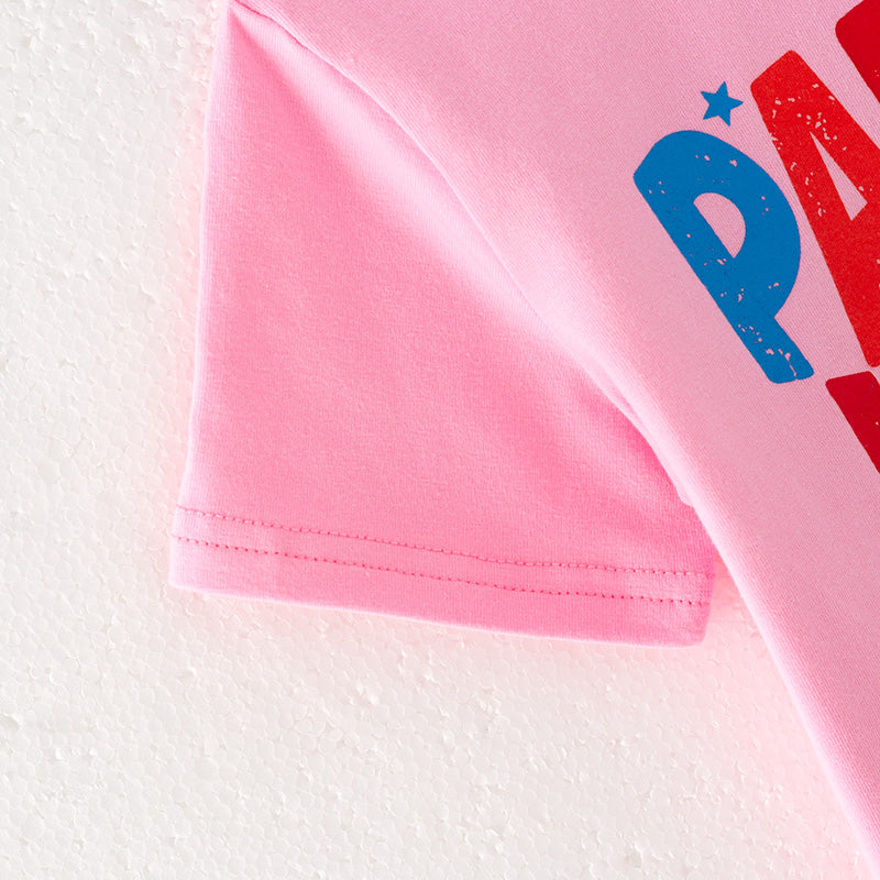 (In Stock)Girls Patriotic Print Pink Cotton Top