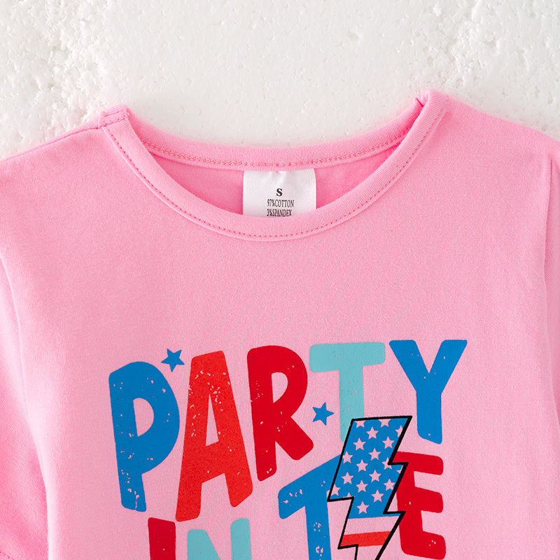 (In Stock)Girls Patriotic Print Pink Cotton Top
