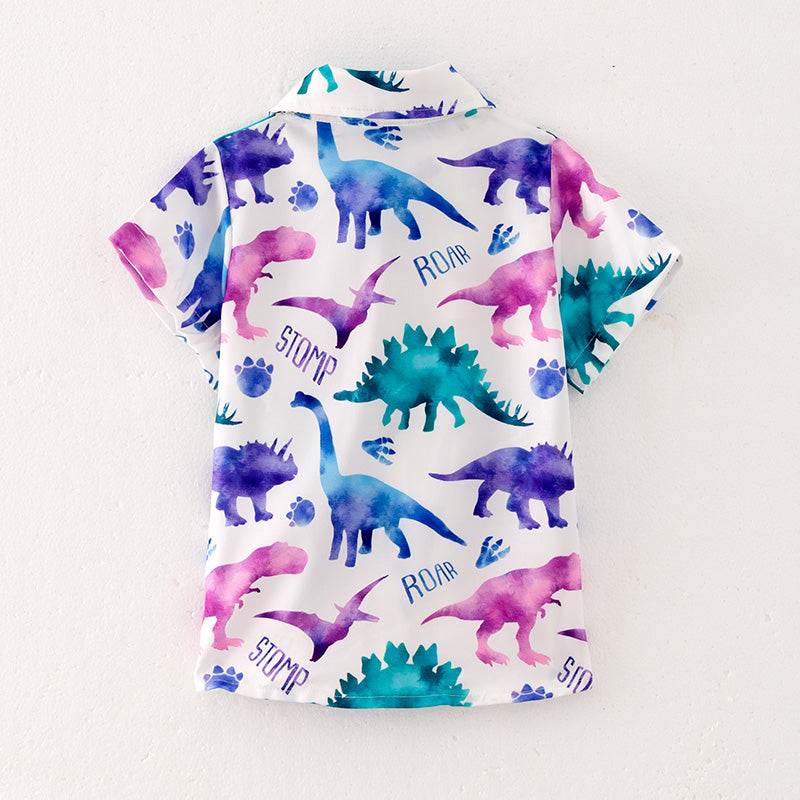 (In Stock E28-1-3)Boys Fall Cartoon Dinosaur Print Shirt