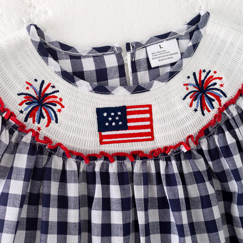 (In Stock)Girls Patriotic Embroidery Smocked Cotton Dress