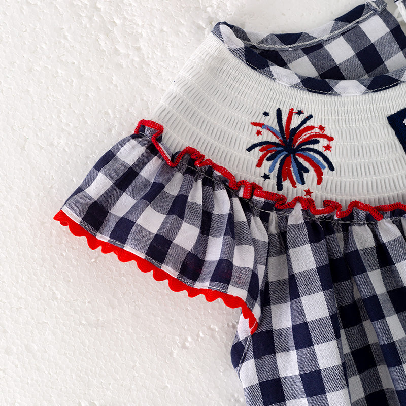 (In Stock)Girls Patriotic Embroidery Smocked Cotton Dress