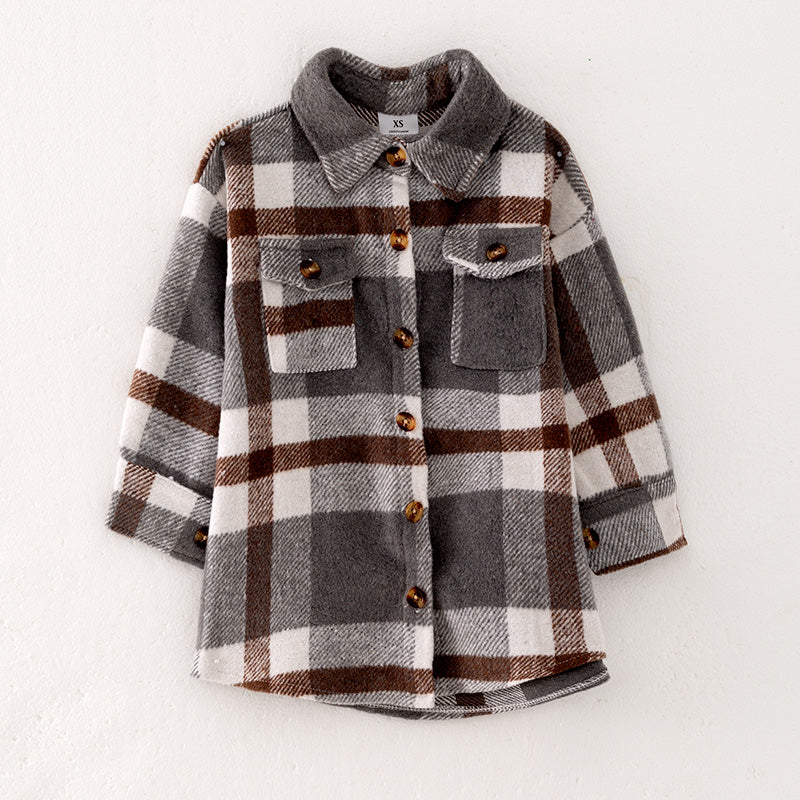 (In Stock E28-5-1)Mommy and Me Fall and Winter Long Plaid Coat