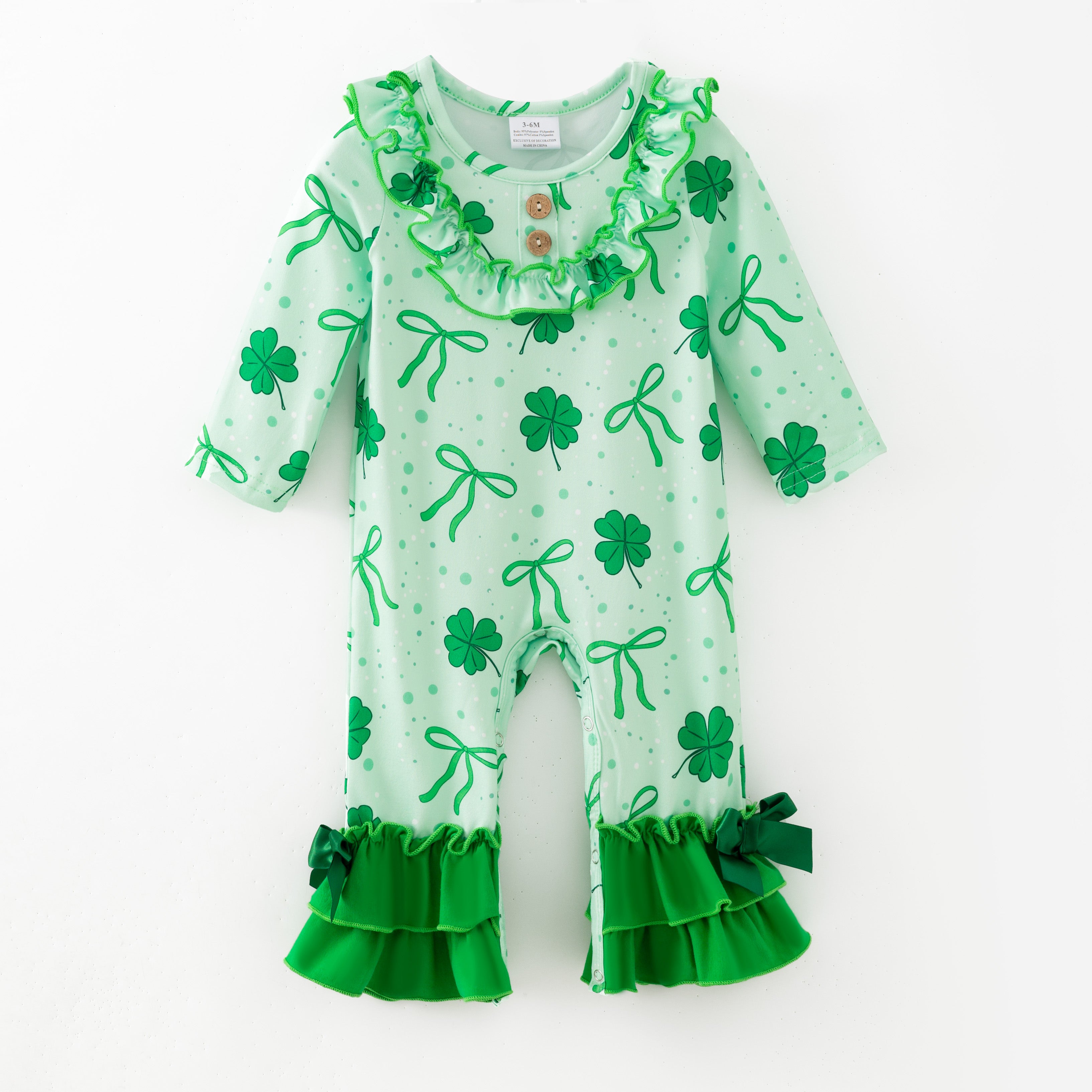 (In Stock)Toddler Girls St. Patrick's Day Shamrock Print Romper