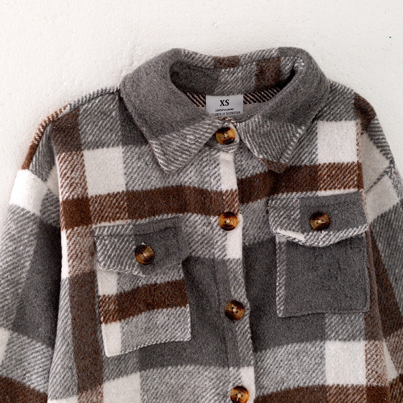 (In Stock E28-5-1)Mommy and Me Fall and Winter Long Plaid Coat