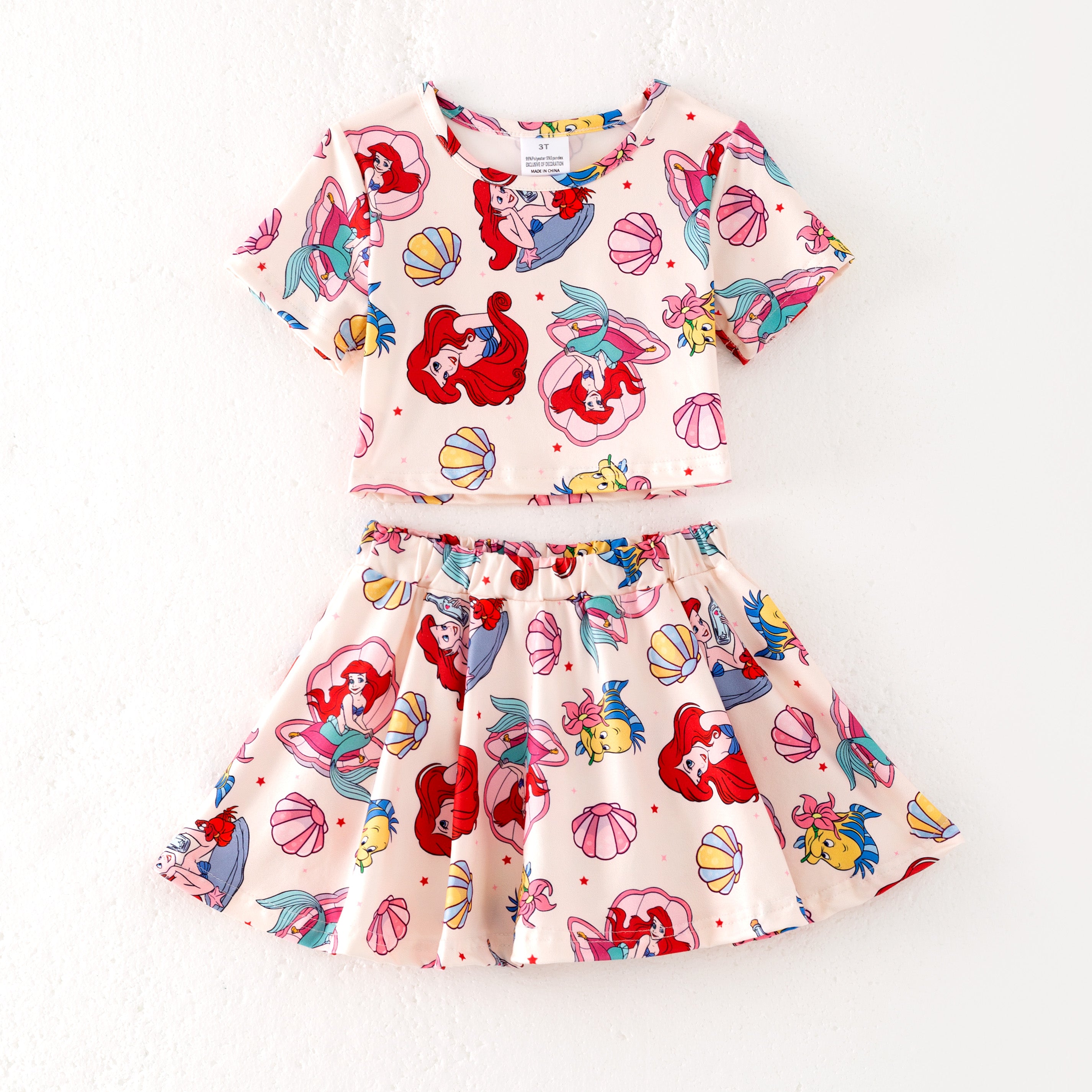 (Pre Order)Girls Spring and Summer Cartoon&Princess Print Skirt Set