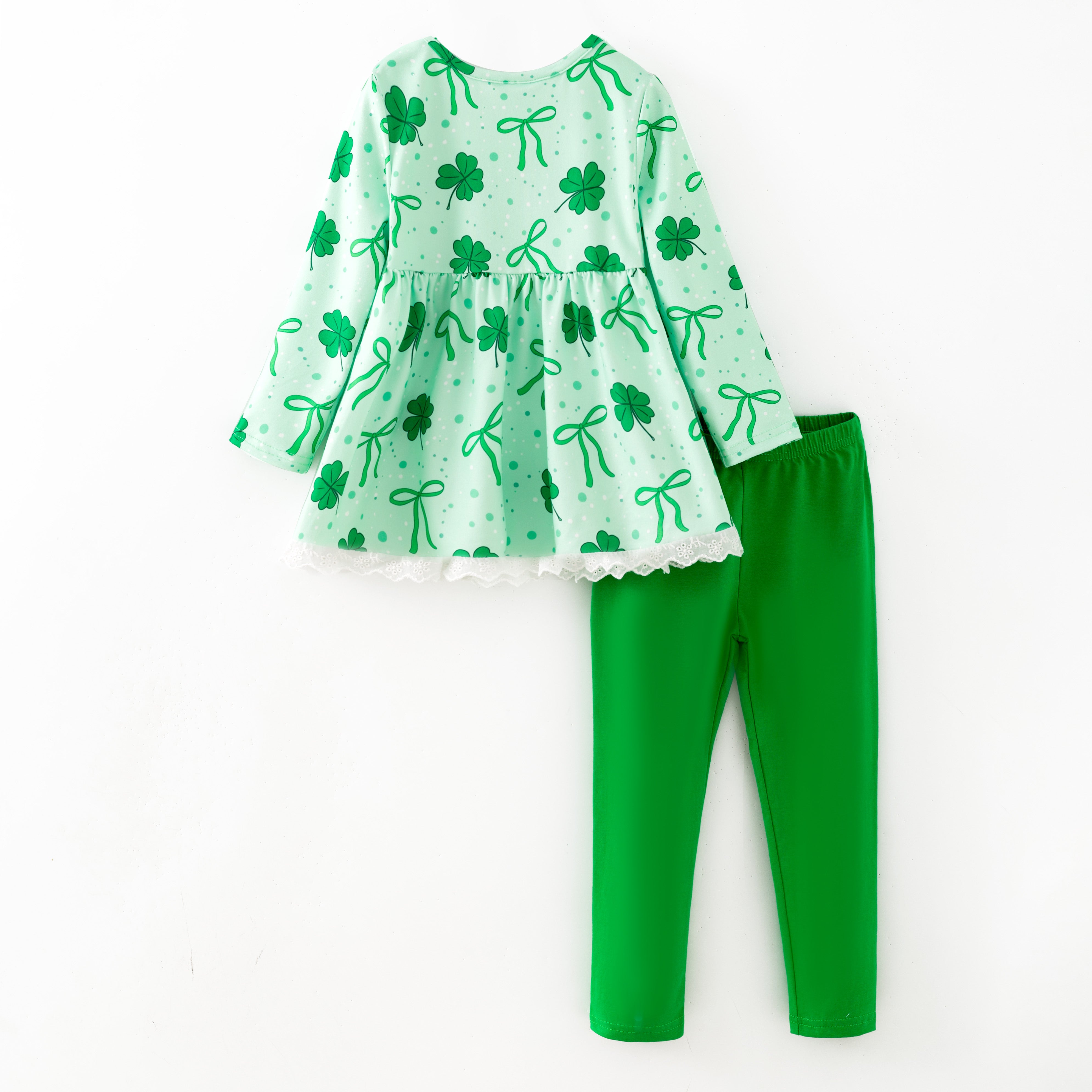 (In Stock)Girls St. Patrick's Day Shamrock Print Outfit Set
