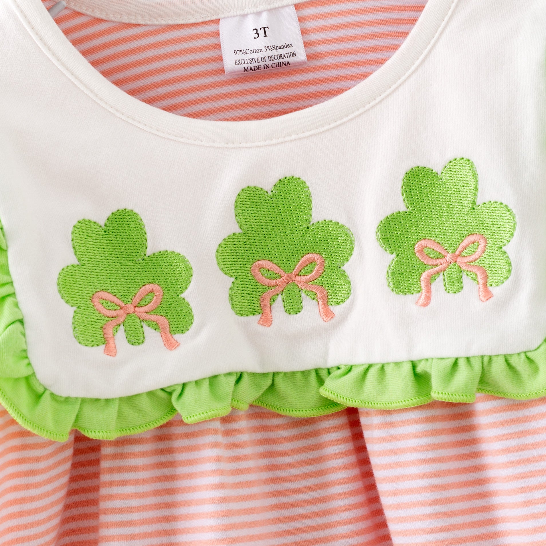 (In Stock)Girls St. Patrick's Day Shamrock Embroidery Cotton Outfit Set