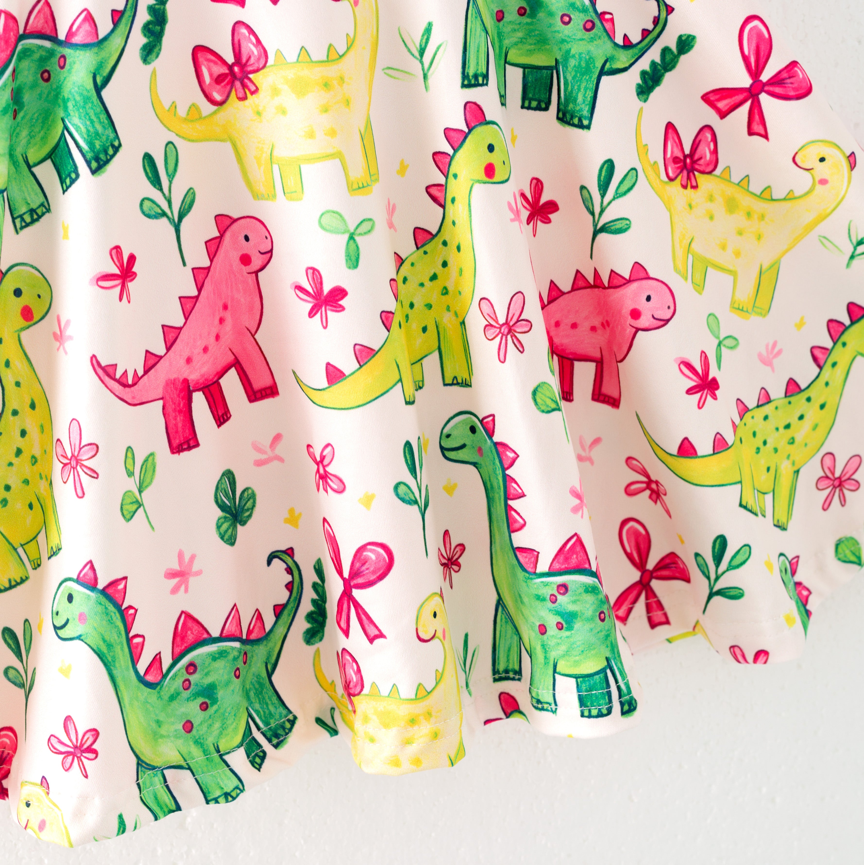 (Pre Order)Girls Spring and Summer Bow&Dinosaur Print Slip Dress