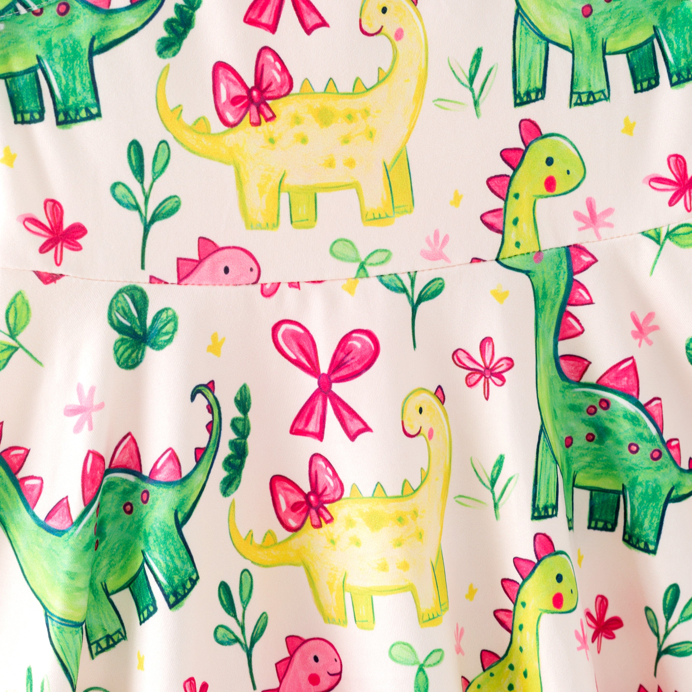 (Pre Order)Girls Spring and Summer Bow&Dinosaur Print Slip Dress
