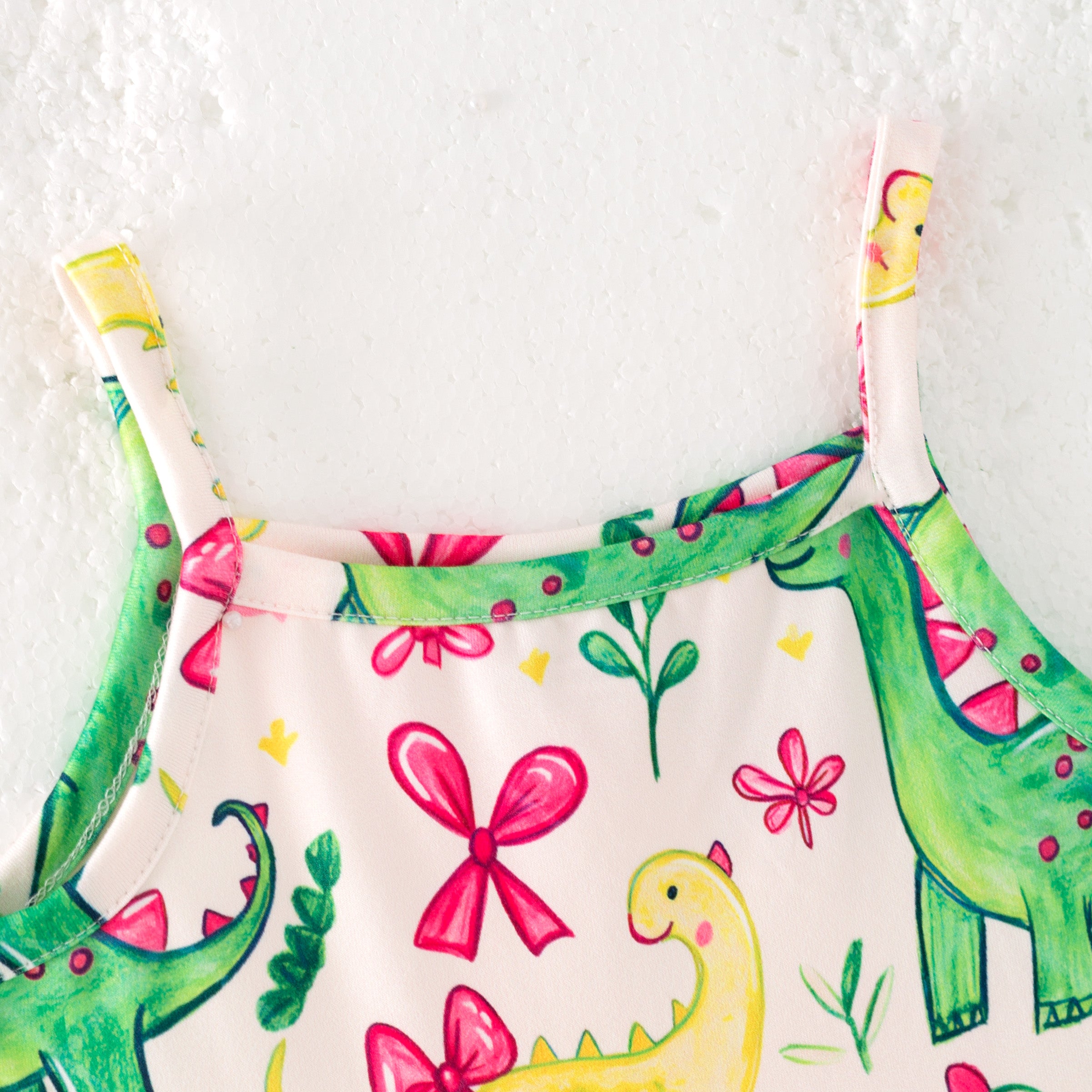 (Pre Order)Girls Spring and Summer Bow&Dinosaur Print Slip Dress
