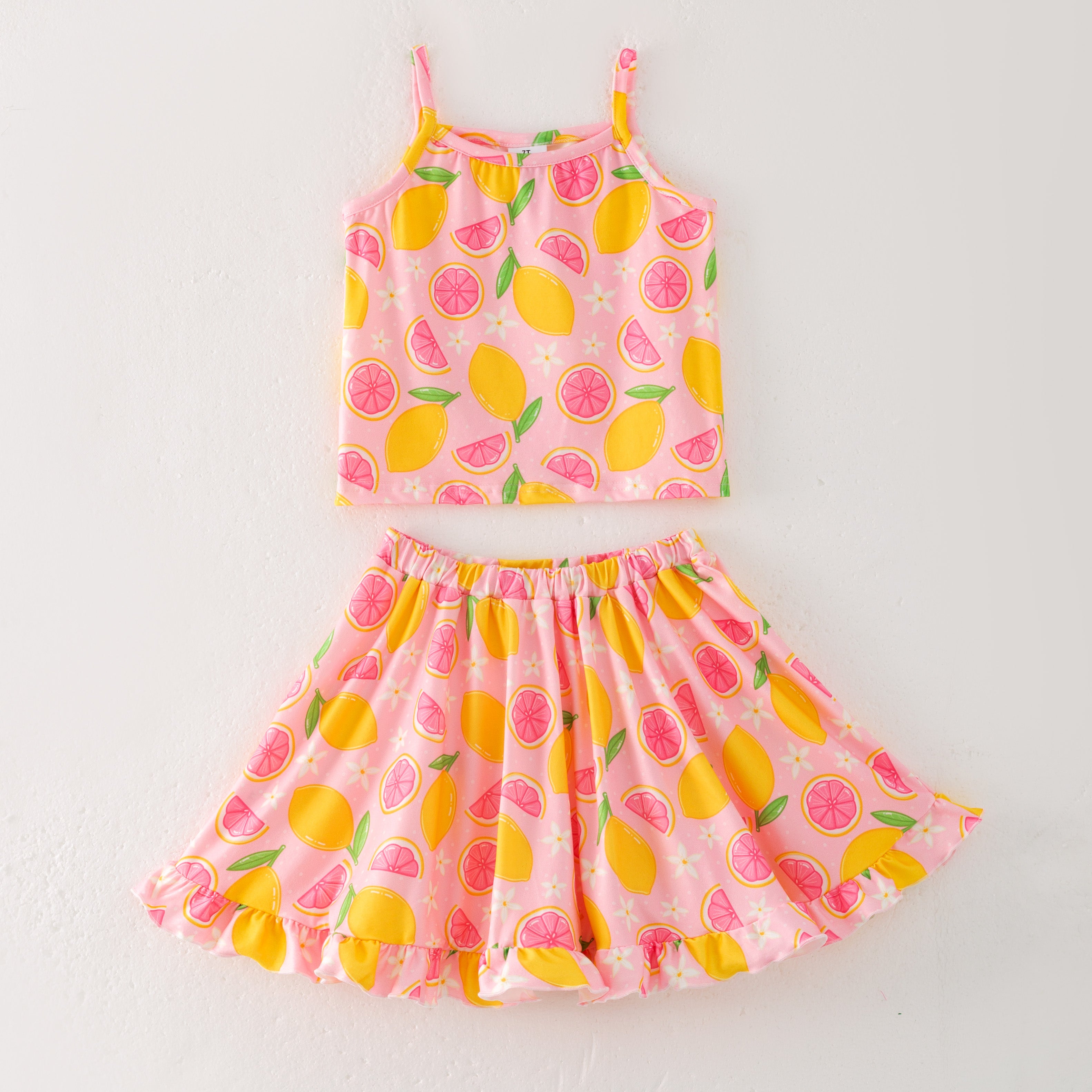 (Pre Order)Girls Spring and Summer Fruit Print Skirt Set