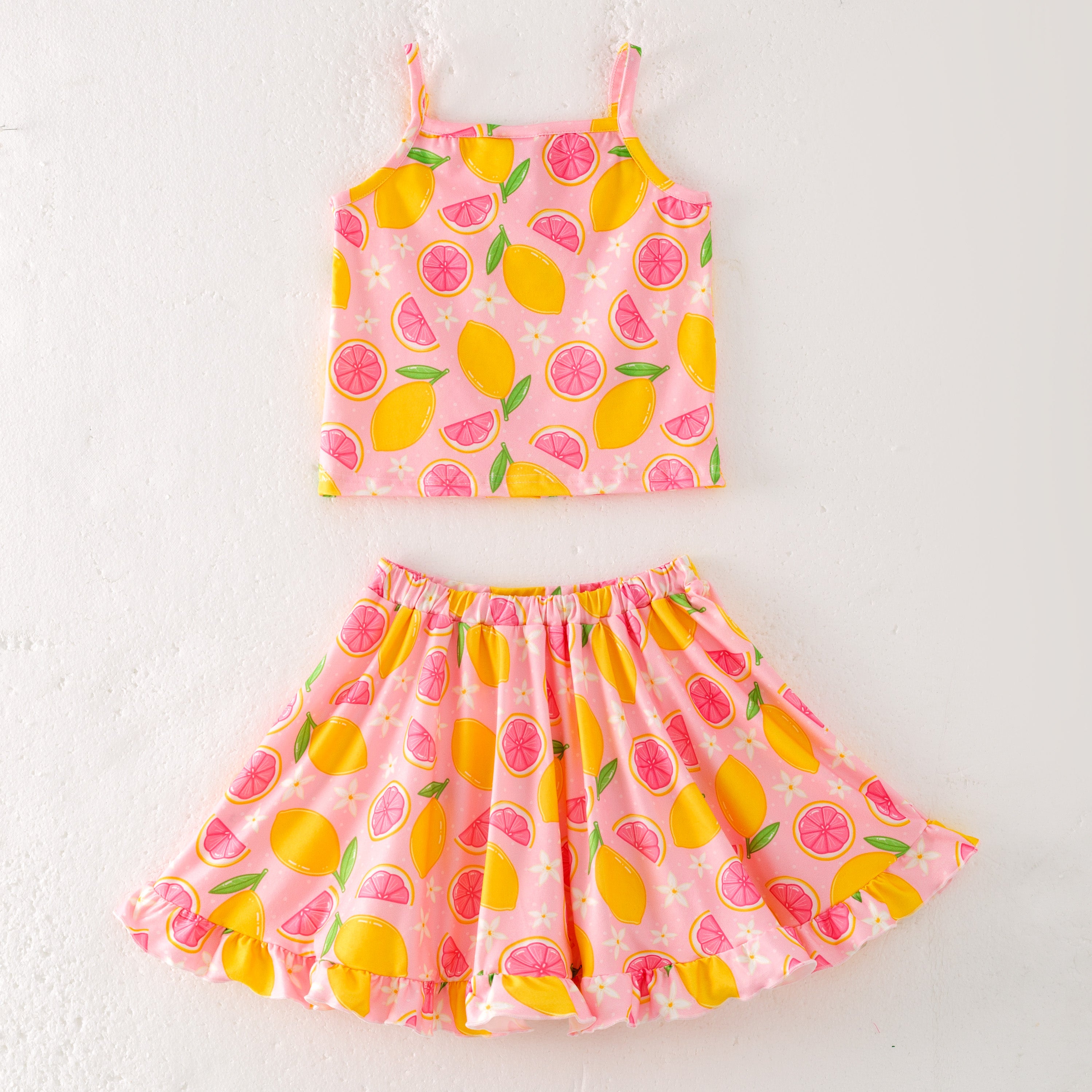 (Pre Order)Girls Spring and Summer Fruit Print Skirt Set