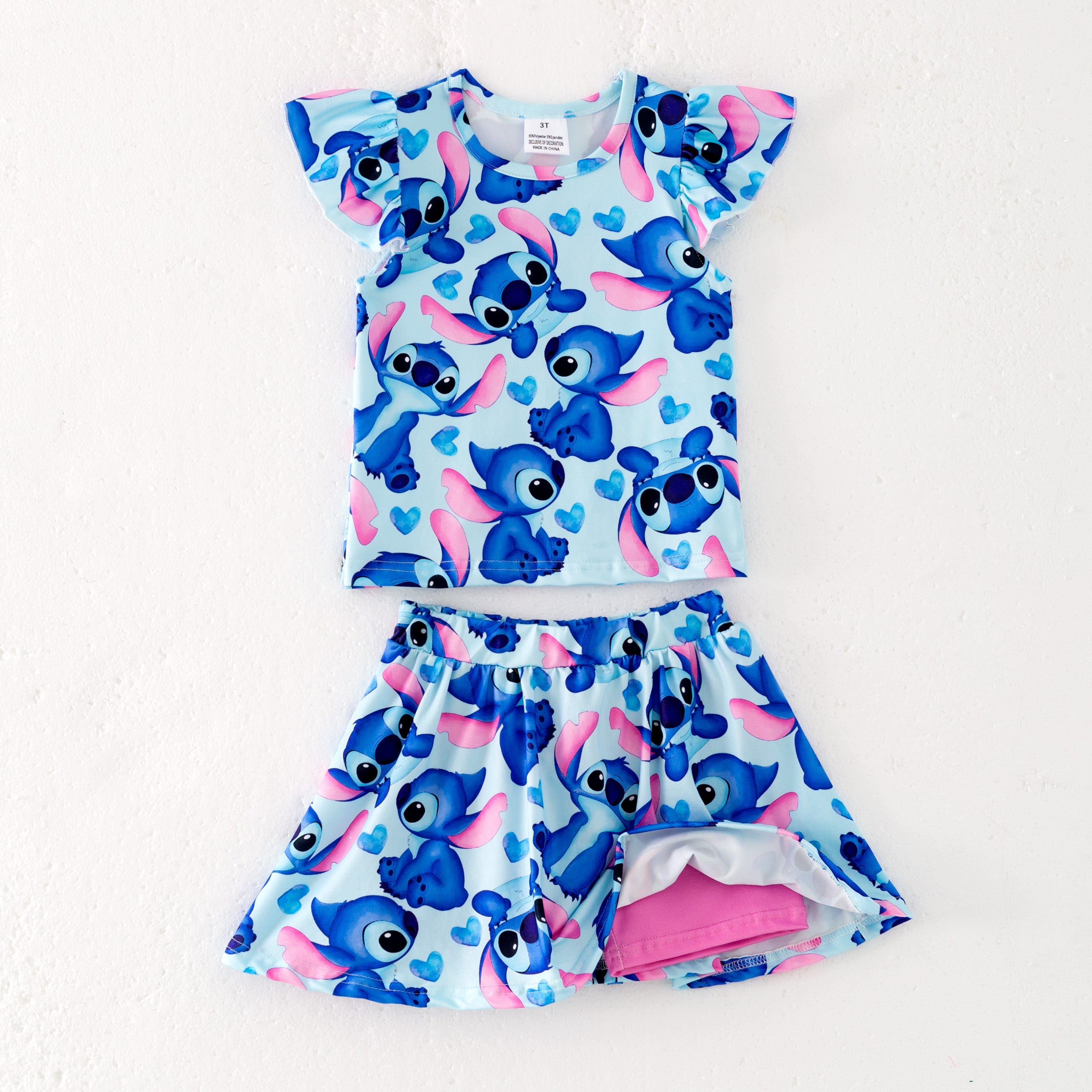 (Pre Order)Girls Spring and Summer Cartoon Print Skort Set