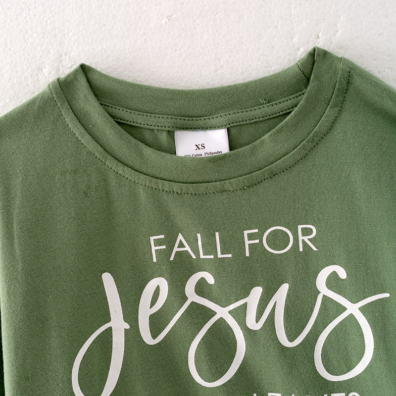 (In Stock E27-3-2)Girls Fall For Jesus Print Cotton Top