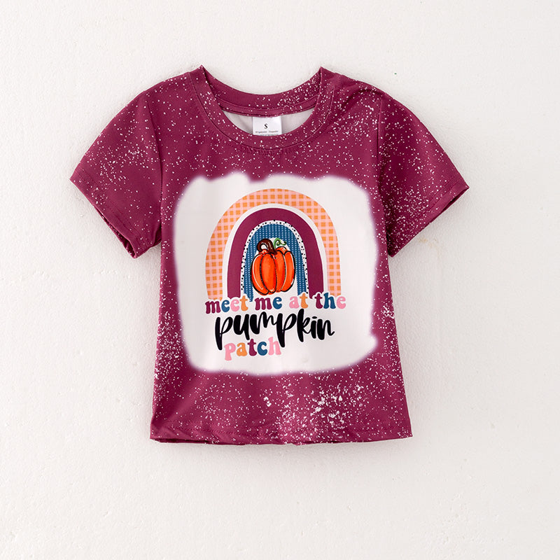 (In Stock E27-2-2)Girls Fall Pumpkin Print Milk Silk Top