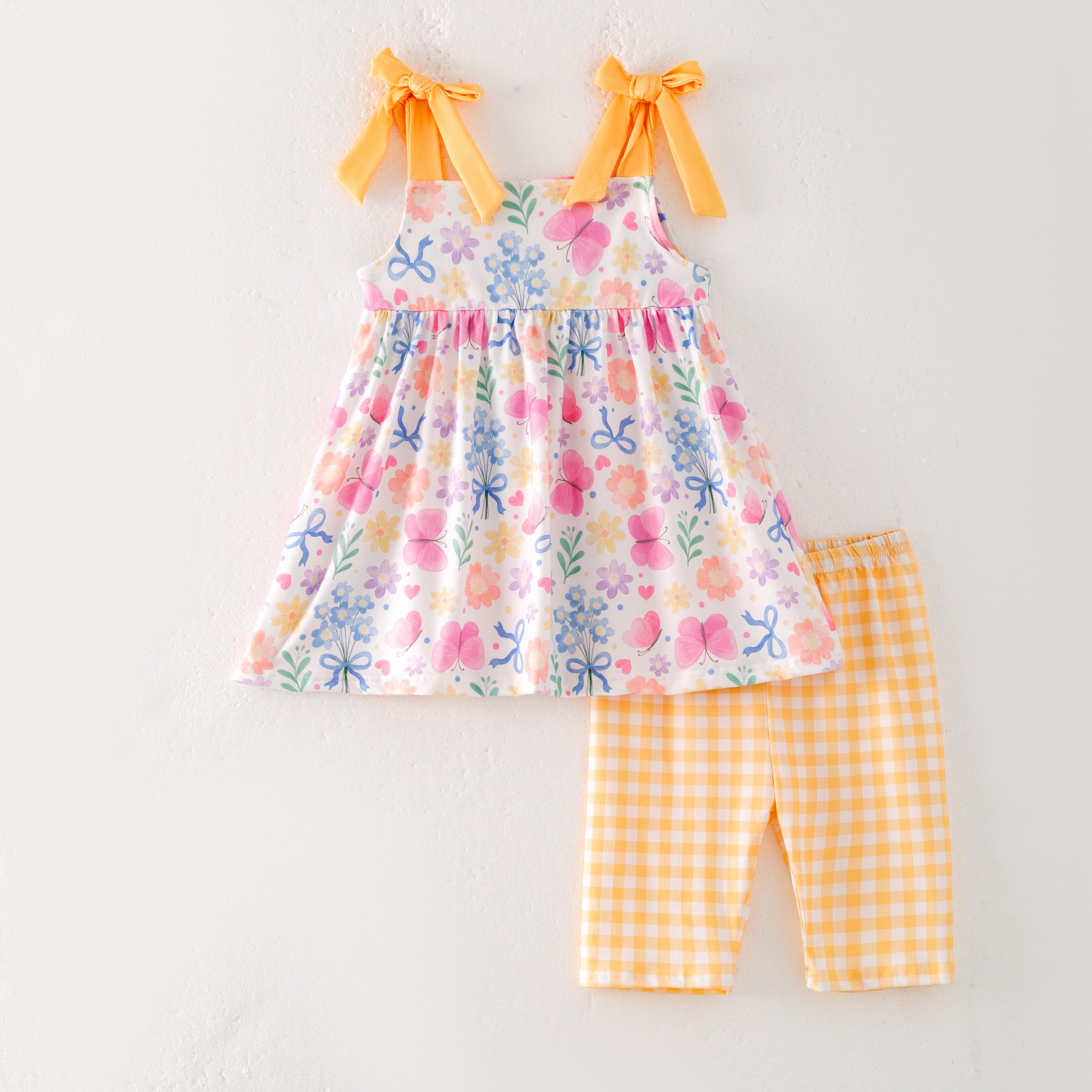 (Pre Order)Girls Spring and Summer Floral&Goose Print Capris Set