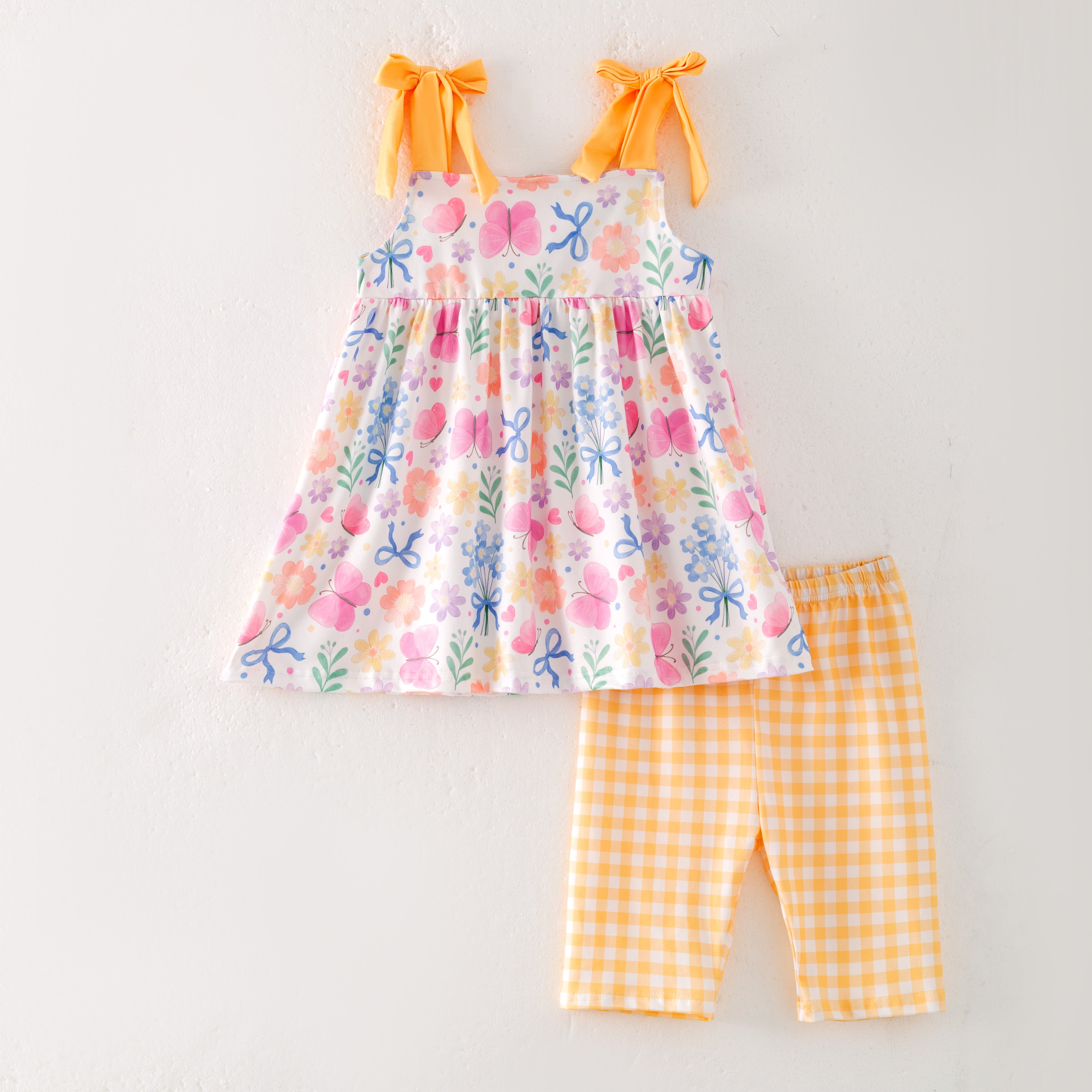(Pre Order)Girls Spring and Summer Floral&Goose Print Capris Set