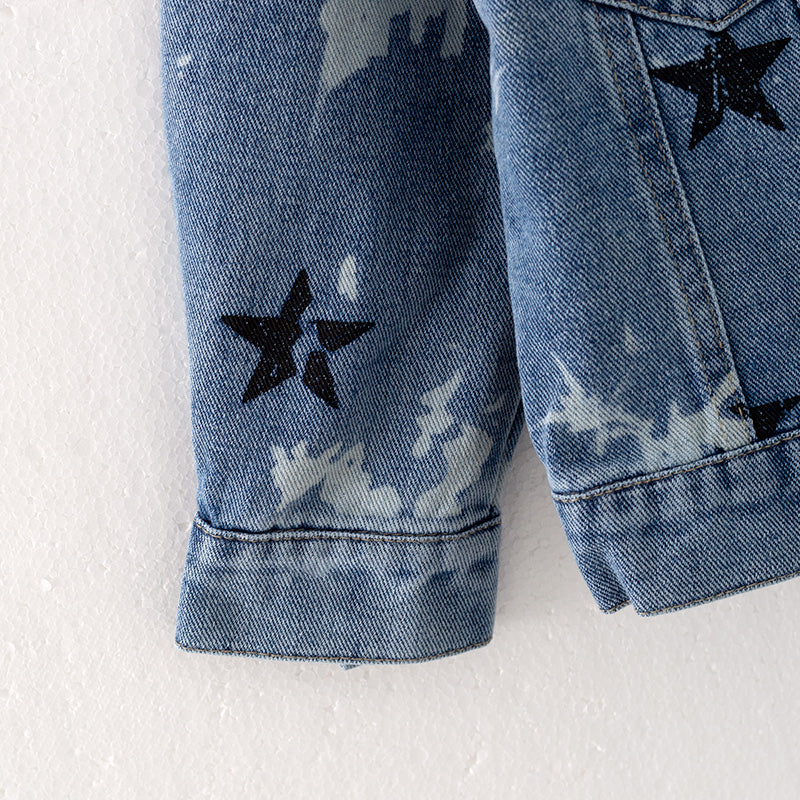 (In Stock E27-3-1)Girls Fall Star Print Blue Denim Jacket