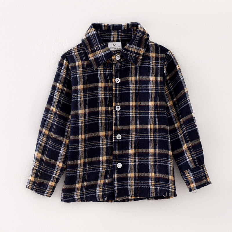 (In Stock E27-5-2)Boys Fall Black Plaid Shirt