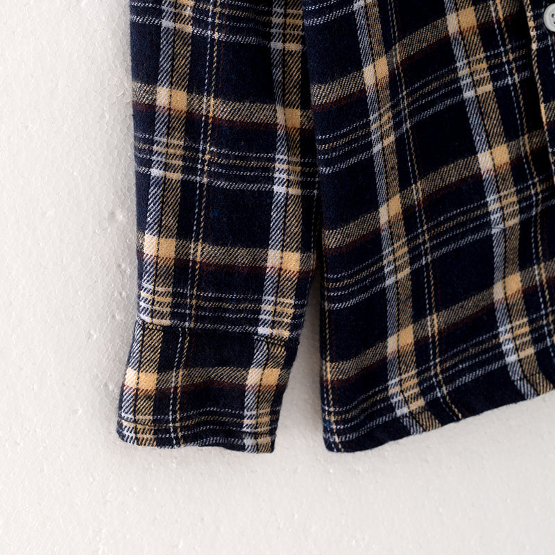 (In Stock E27-5-2)Boys Fall Black Plaid Shirt