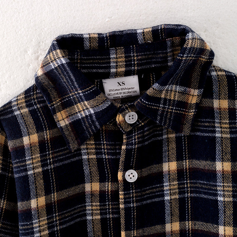(In Stock E27-5-2)Boys Fall Black Plaid Shirt