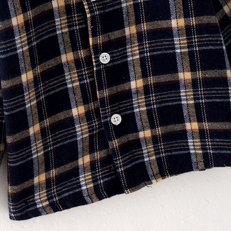 (In Stock E27-5-2)Boys Fall Black Plaid Shirt