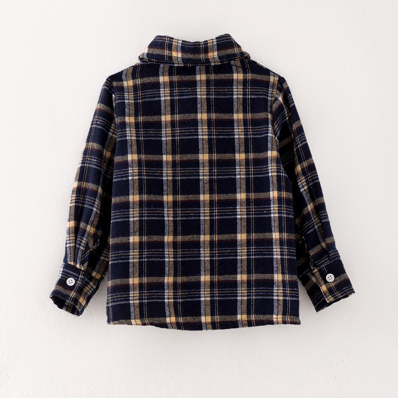 (In Stock E27-5-2)Boys Fall Black Plaid Shirt
