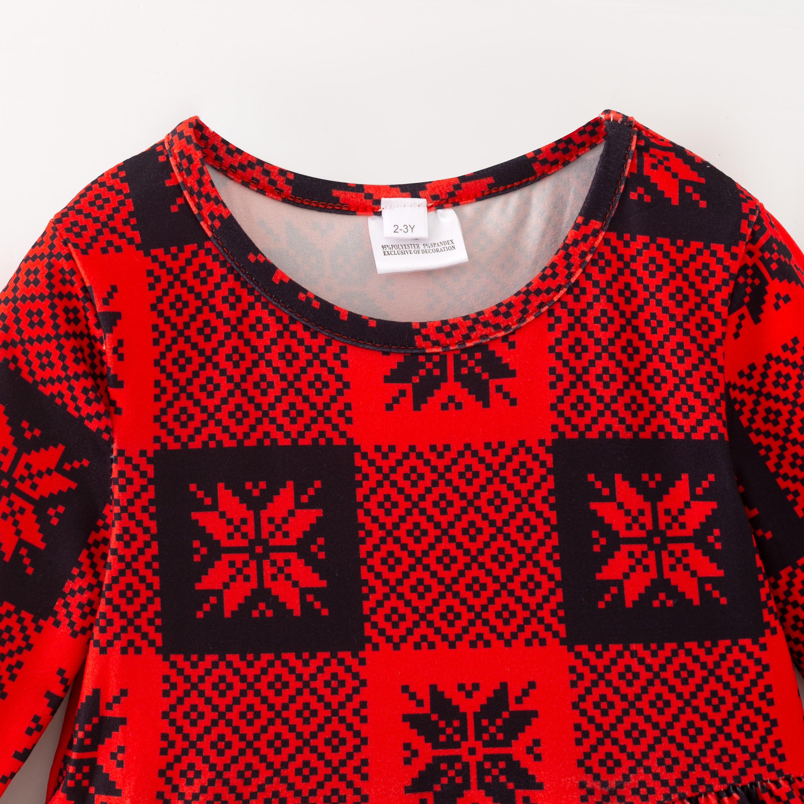 (In Stock)Girls Christmas Print Ruffle Dress