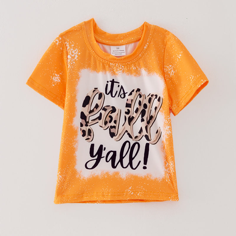 (In Stock E27-4-2)Girls It`s Fall Y`all Print Milk Silk Top