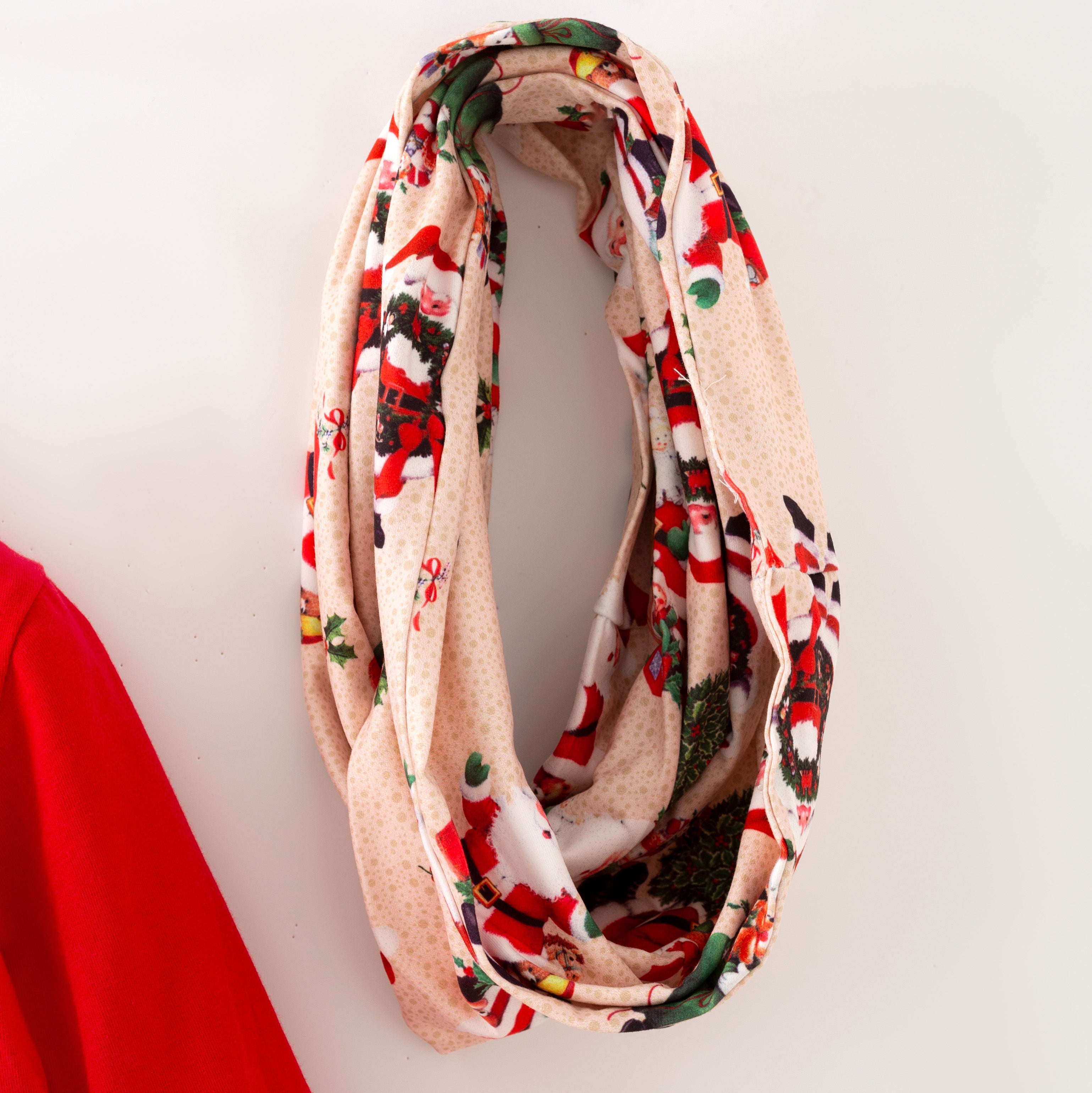 (In Stock)Girls Christmas Print Outfit Set with Scarf