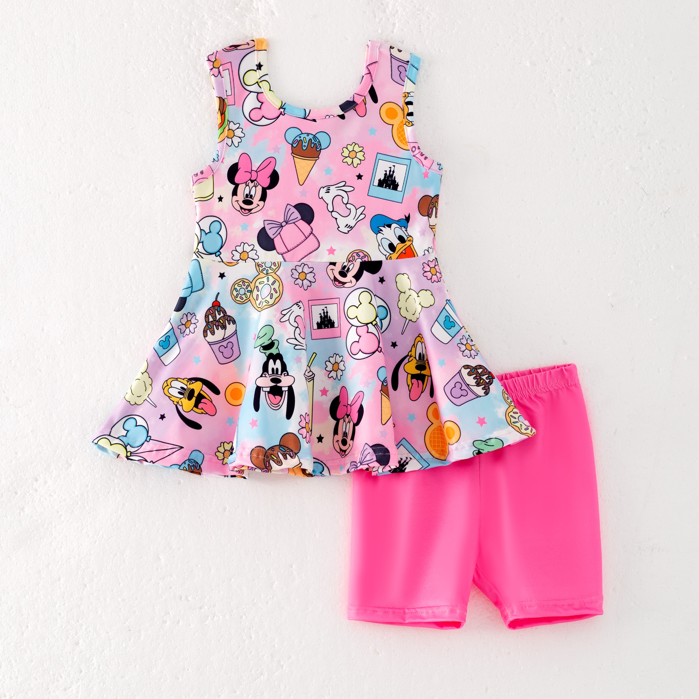 (Pre Order)Girls Spring and Summer Cartoon Print Capris Set
