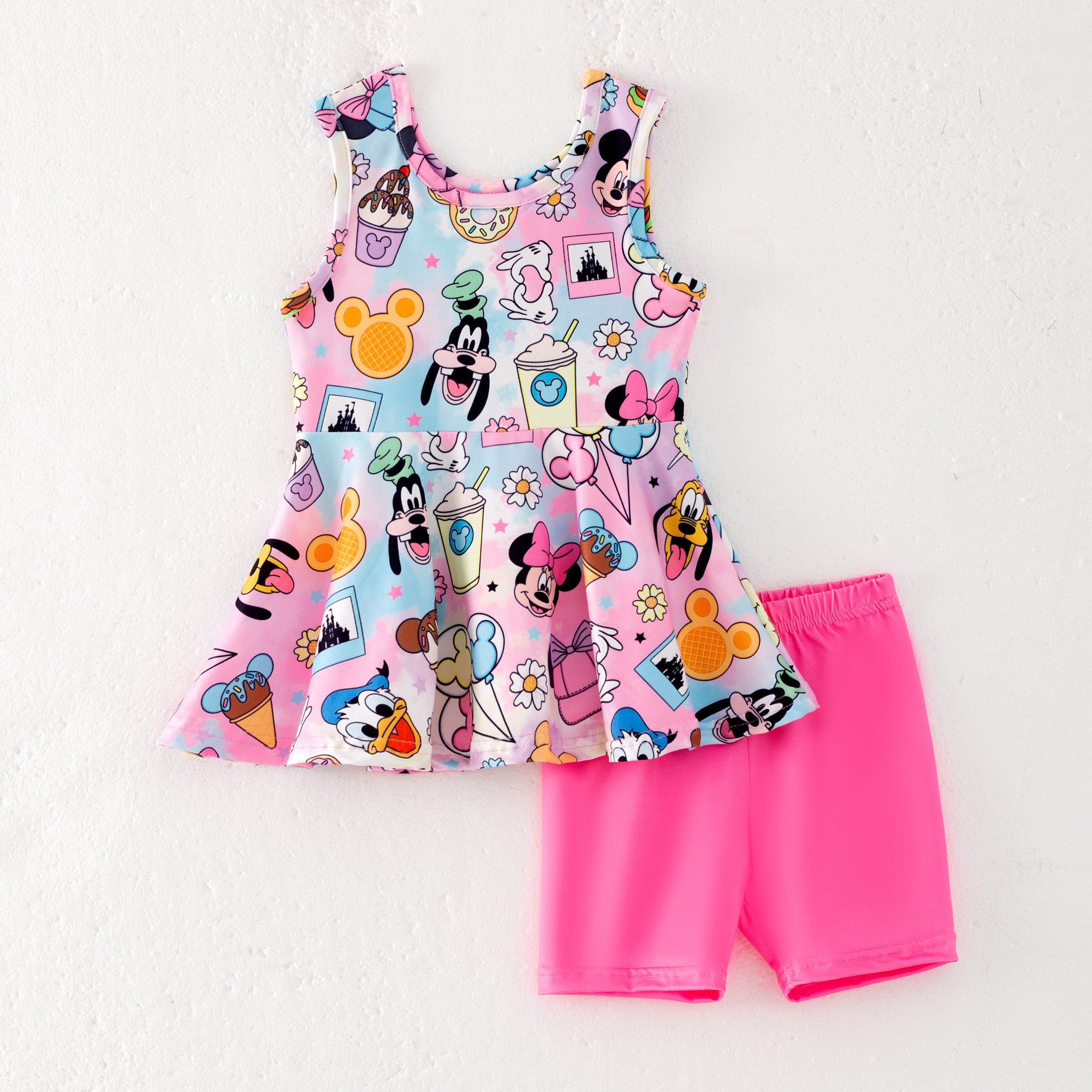 (Pre Order)Girls Spring and Summer Cartoon Print Capris Set