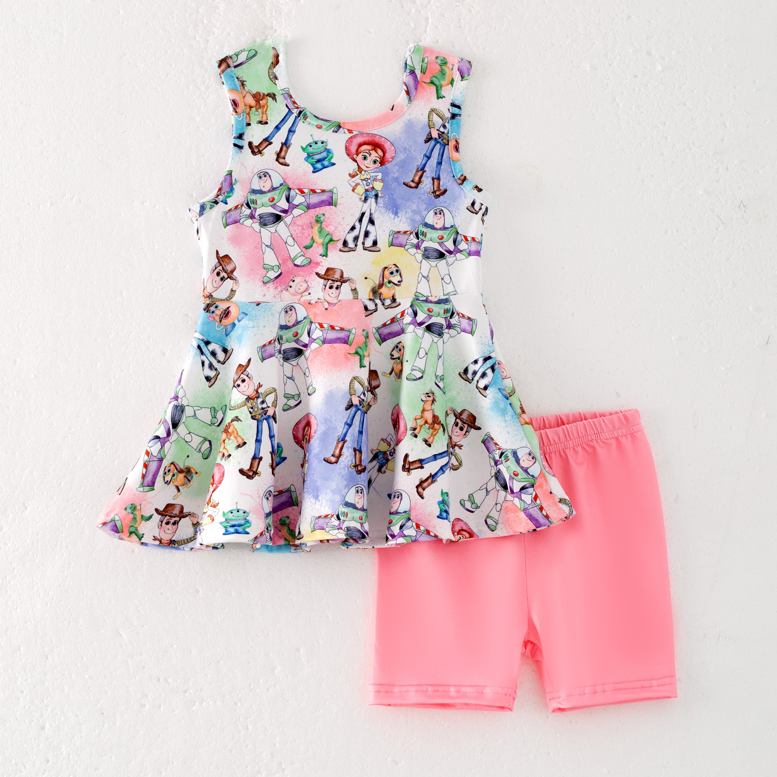 (Pre Order)Girls Spring and Summer Cartoon Print Capris Set