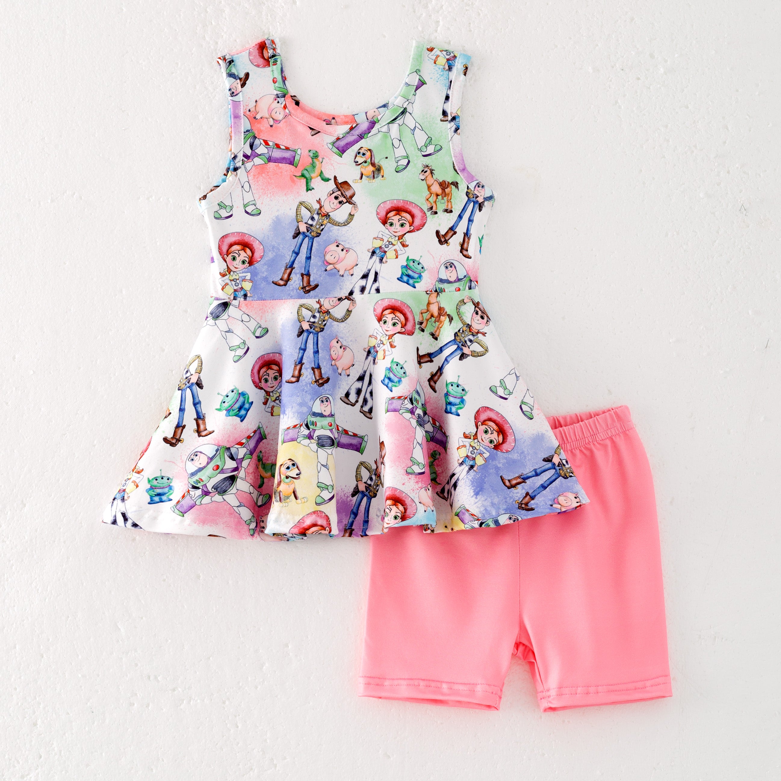 (Pre Order)Girls Spring and Summer Cartoon Print Capris Set
