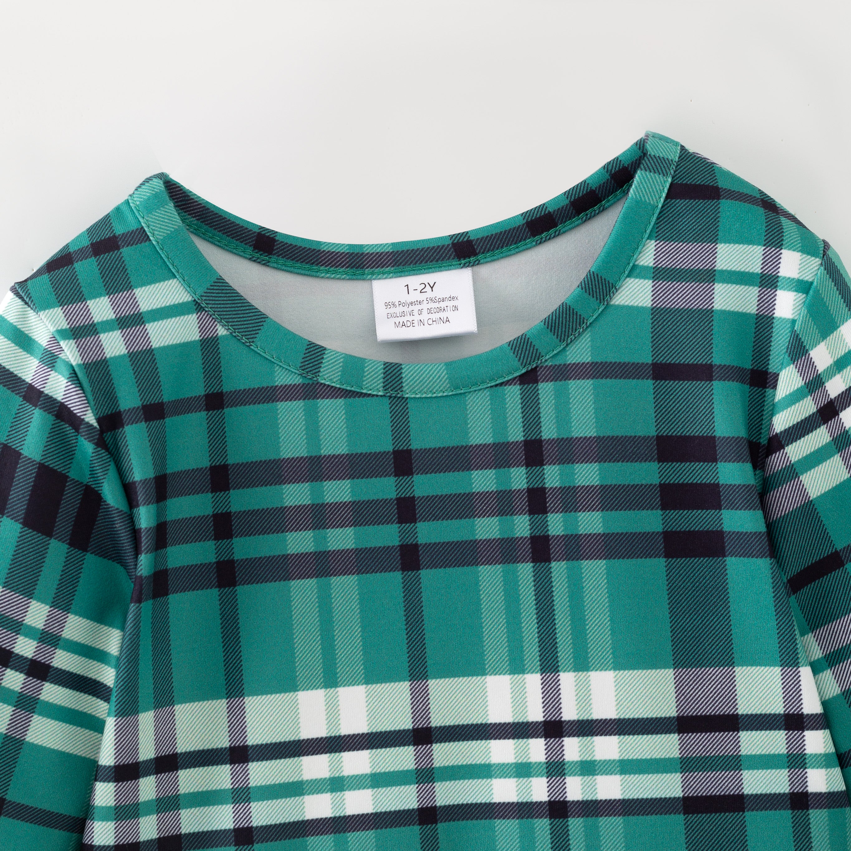 (In Stock)Girls Christmas Green Plaid Dress