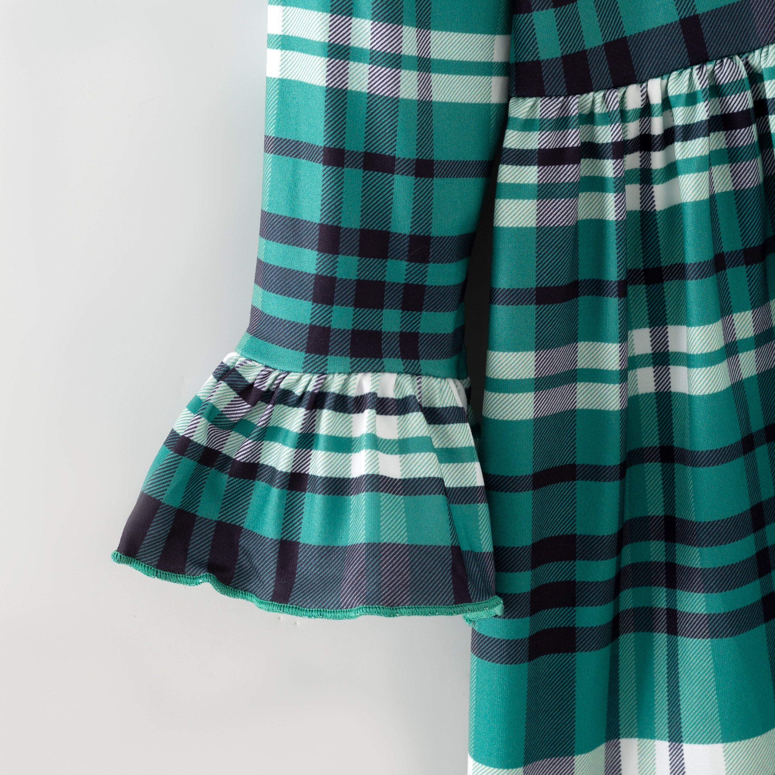 (In Stock)Girls Christmas Green Plaid Dress