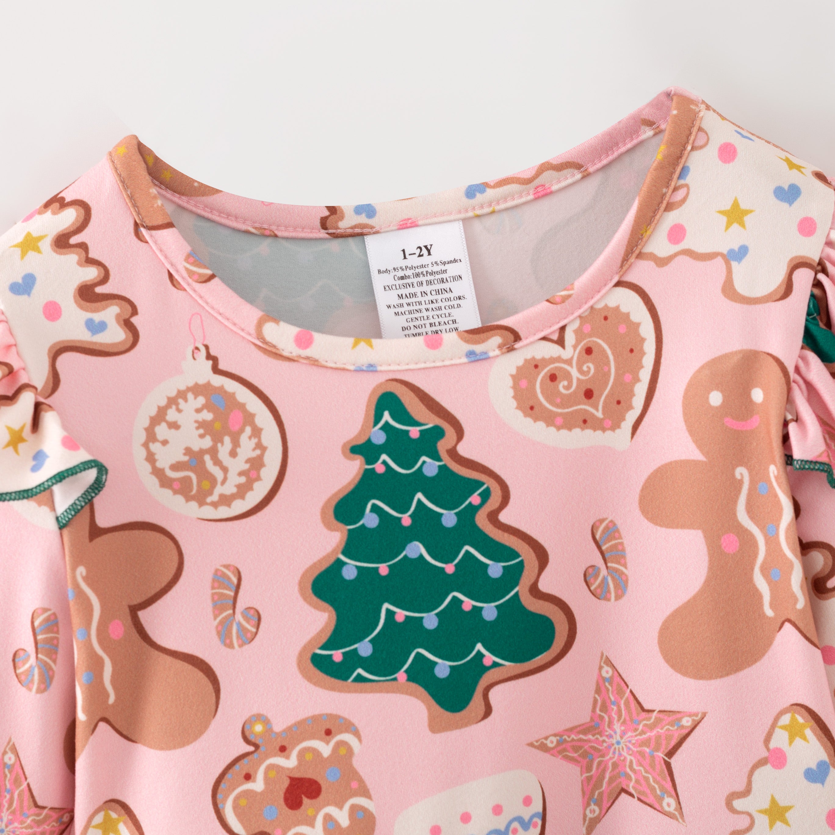 (In Stock)Girls Christmas Gingerbread Print Tulle Dress