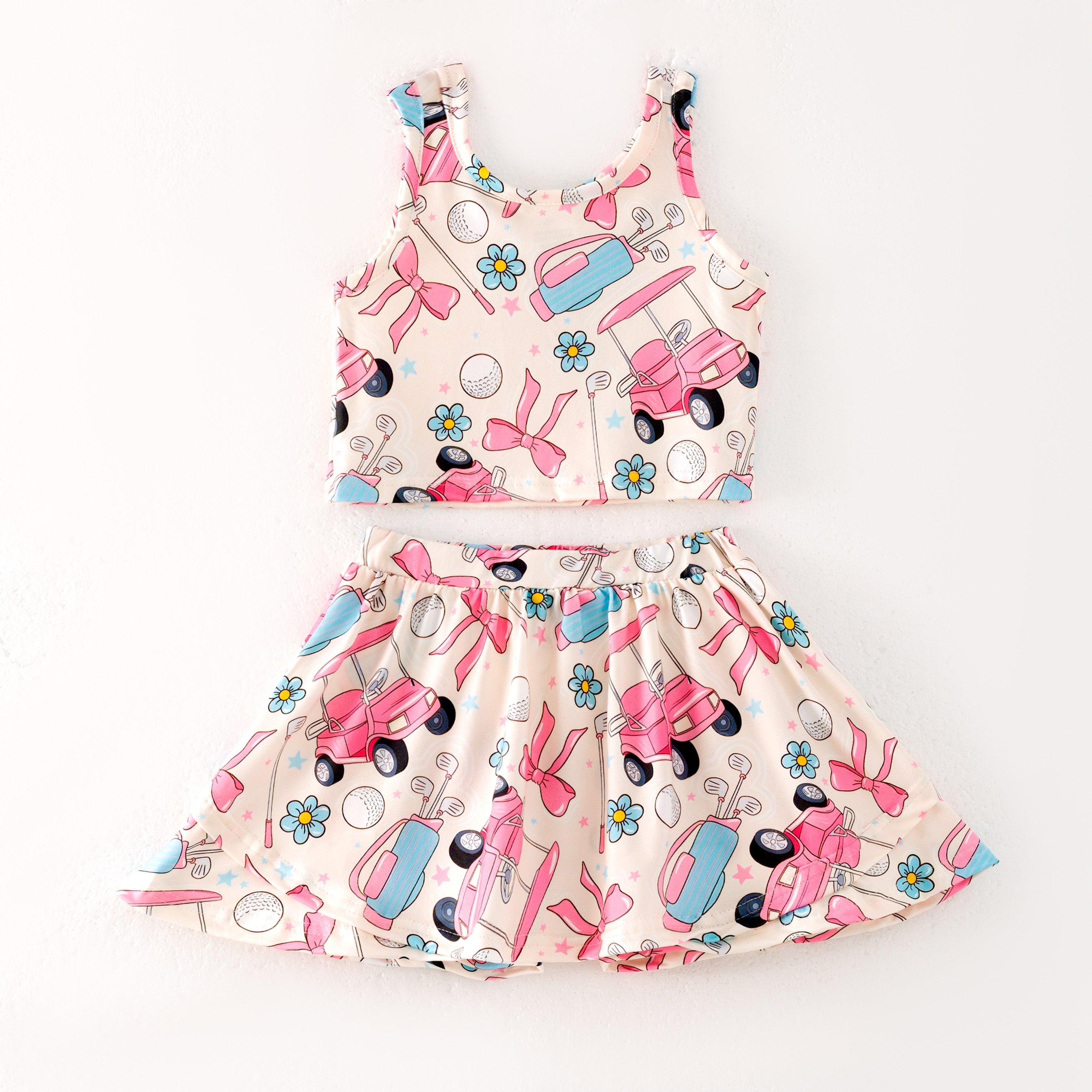 (Pre Order)Girls Spring and Summer Soft Ball&Golf Print Skort Set