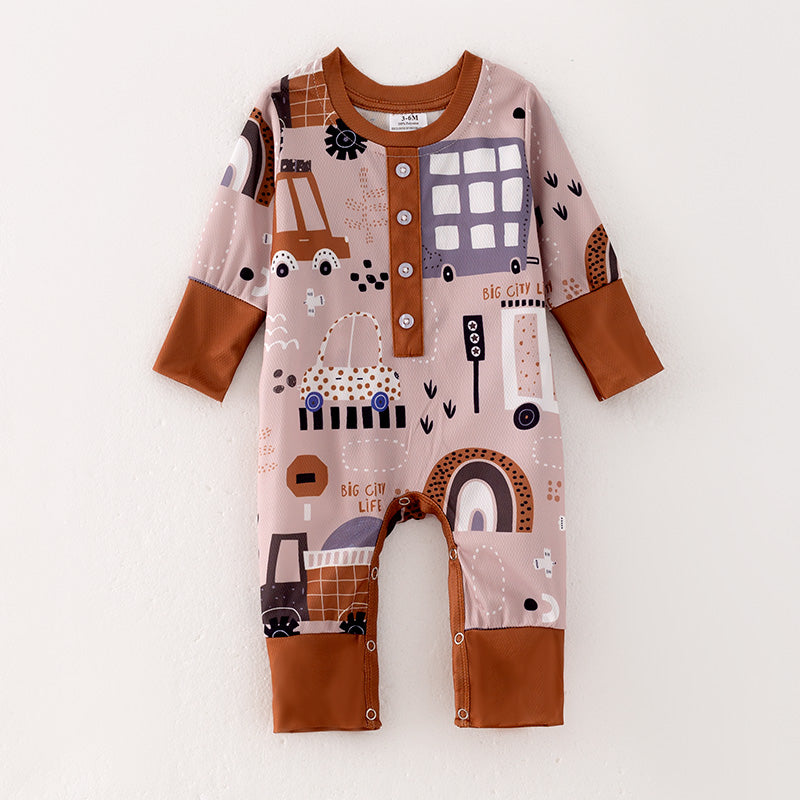 (In Stock Q10-3-1)Baby Boys Fall Car Print Romper